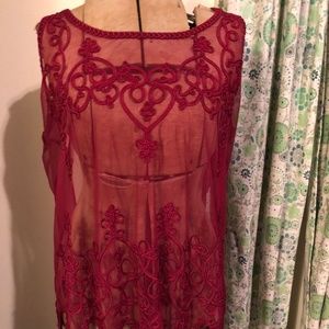 Crimson Sheer Embroidered Top